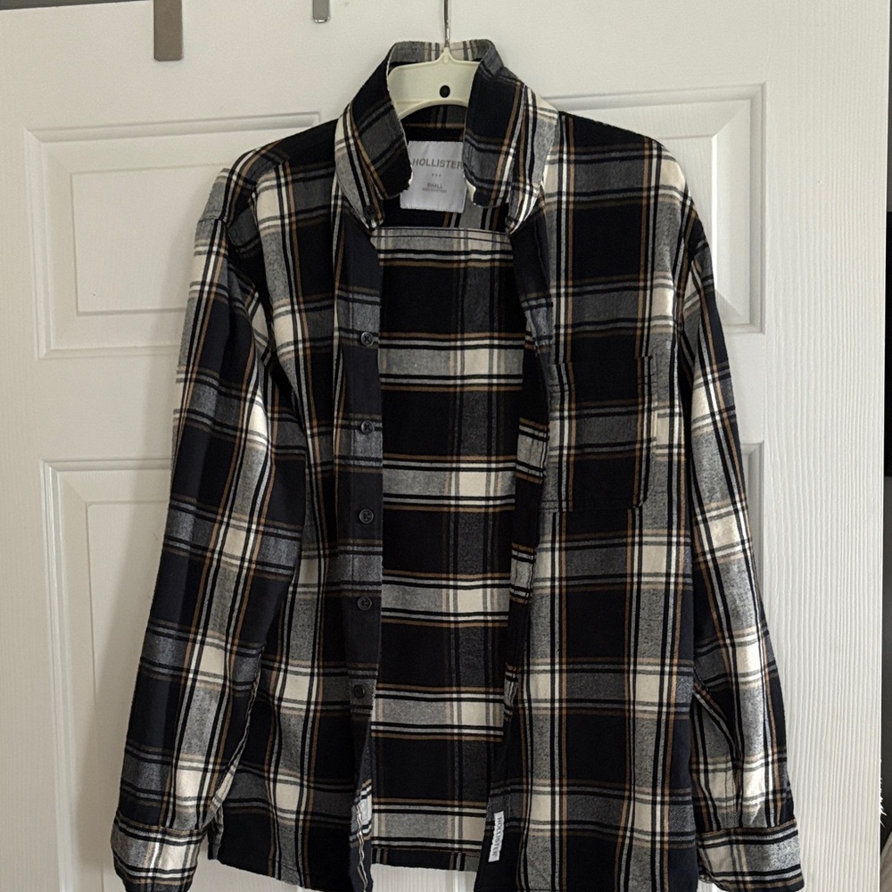 Hollister Navy and White Checkered Shirt